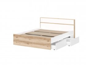 Кровать двуспальная 1,6м Брауни (дуб делано/белый) в Шахте - shahta.mebel-nsk.ru | фото