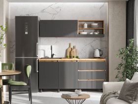 Кухонный гарнитур 1,7м Хелен  (дуб крафт золотой/графит) в Шахте - shahta.mebel-nsk.ru | фото