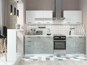 Кухонный гарнитур Дуся 2,0 м (белый глянец/цемент) в Шахте - shahta.mebel-nsk.ru | фото