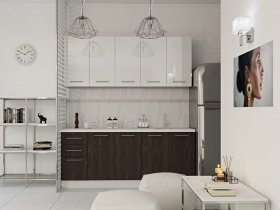 Кухонный гарнитур МДФ Выгодно и точка 2,0 м (белый глянец/ироко) в Шахте - shahta.mebel-nsk.ru | фото