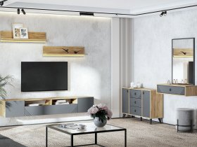 Модульная гостиная Байкал (дуб крафт золотой/графит) в Шахте - shahta.mebel-nsk.ru | фото