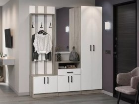 Модульная прихожая Вега (дуб крафт серый/белый) в Шахте - shahta.mebel-nsk.ru | фото