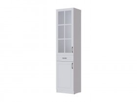 Пенал-витрина Апполия гостиная (белый/белый дуб) в Шахте - shahta.mebel-nsk.ru | фото