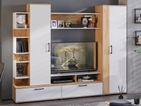 Стенка «Дакота» (дуб крафт золотой/белый ясень) в Шахте - shahta.mebel-nsk.ru | фото
