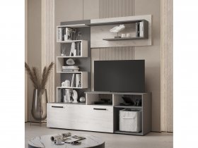 Стенка Евро (графит/дуб крафт белый) в Шахте - shahta.mebel-nsk.ru | фото