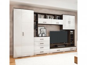 Стенка Коста МДФ (дуб венге/белый глянец) в Шахте - shahta.mebel-nsk.ru | фото