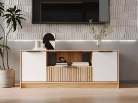Тумба под ТВ  ТМ-001 Ивис (дуб крафт золотой/белый) в Шахте - shahta.mebel-nsk.ru | фото